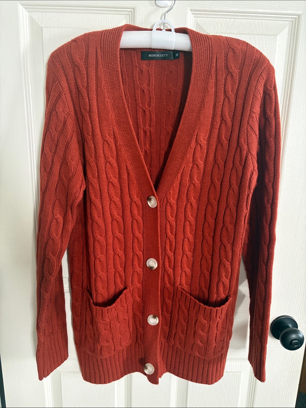 Merokeety Women's Rust Cable Cardigan with Front Pockets